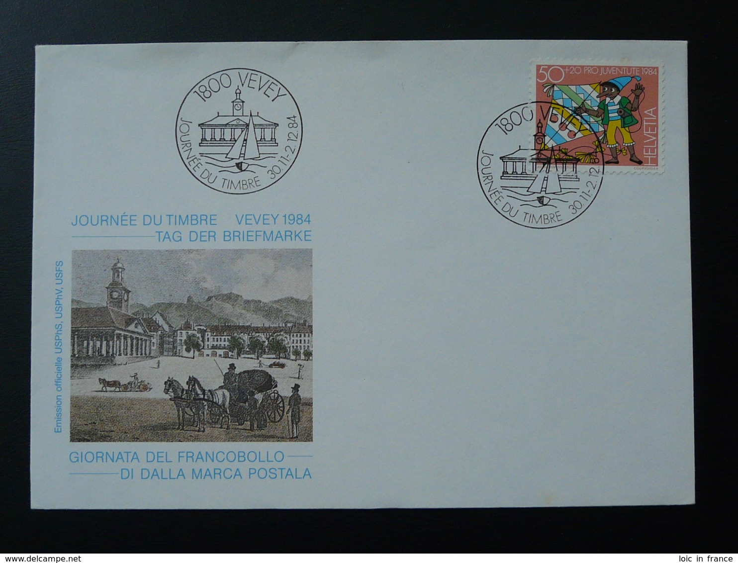 Lettre FDC Pro Juventute Journée Du Timbre Tag Der Briefmarke Vevey Suisse 1984 - Briefe U. Dokumente