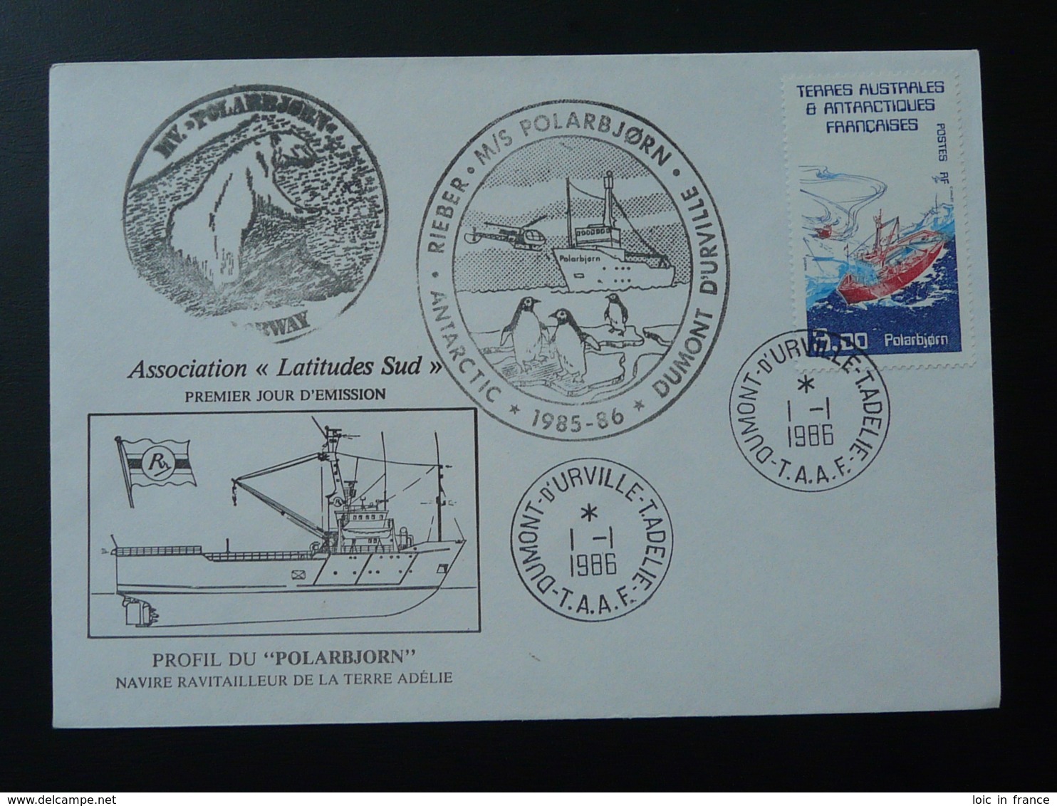 Lettre Cover Expedition Du Polarbjorn En Terre Adélie TAAF 1986 - Expéditions Antarctiques