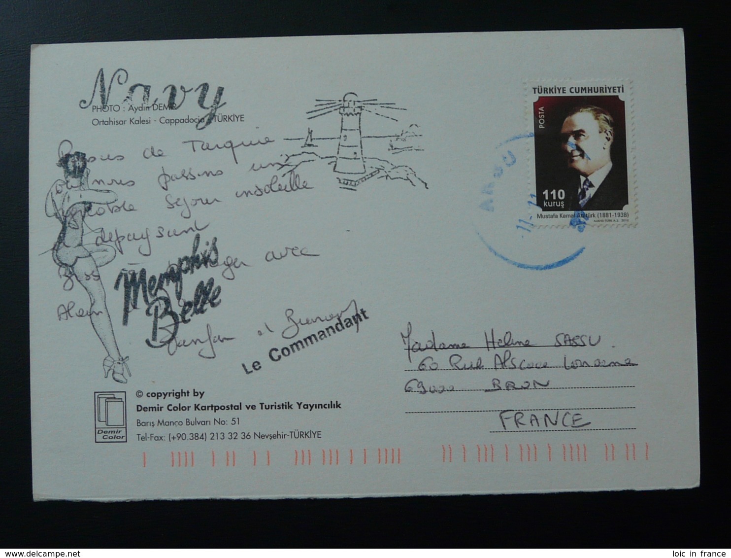 Carte Postal Avec Cachet Postmark US Navy Memphis Belle + Phare Lighthouse Turquie 2000 - Lettres & Documents