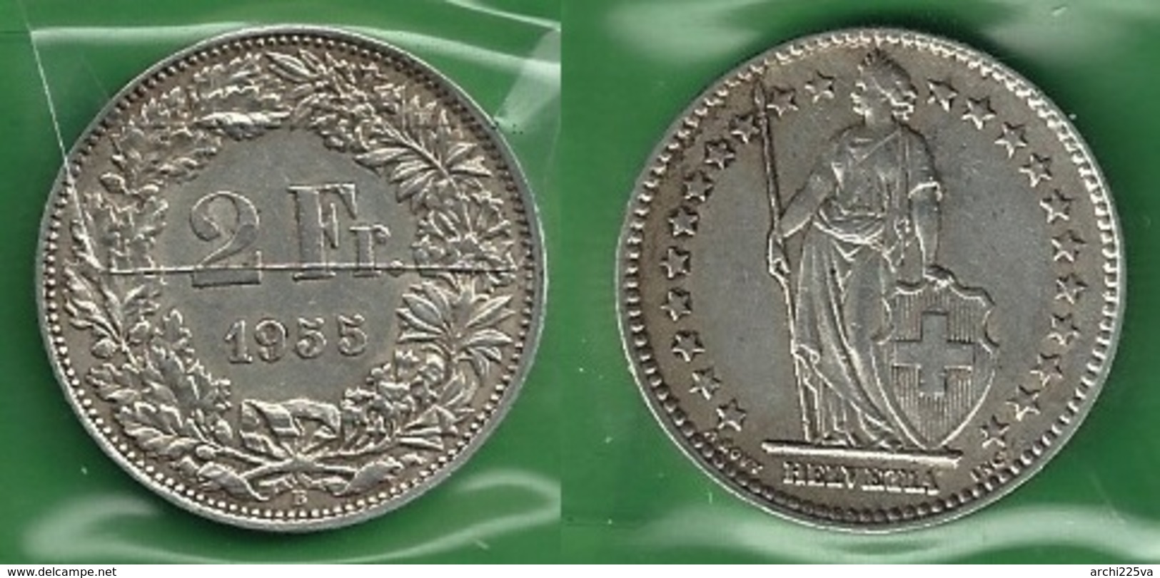 SVIZZERA 1955 - Helvetia - 2 Fr / CHF - BB / SPL  - Argento / Argent / Silver - Confezione In Bustina - Andere & Zonder Classificatie