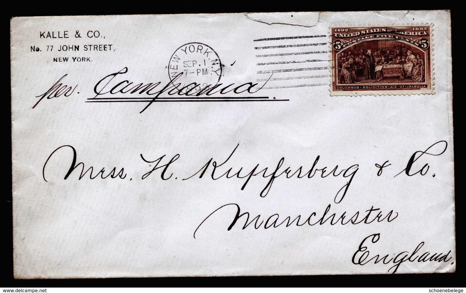 A5851) US Cover With Columbus 5 Cents New York 09/01/1893 - Briefe U. Dokumente