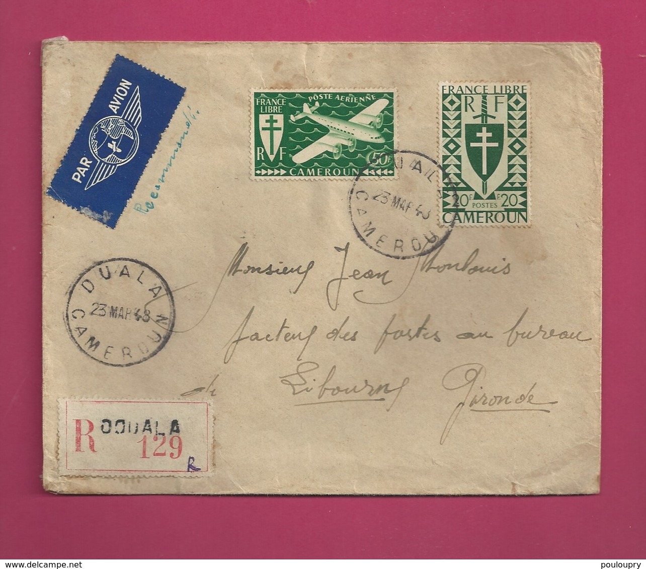 Lettre Recommandée  De 1948 Pour La France - YT N° 262 Et PA N° 17 - France Libre - Série De Londres - Lettres & Documents