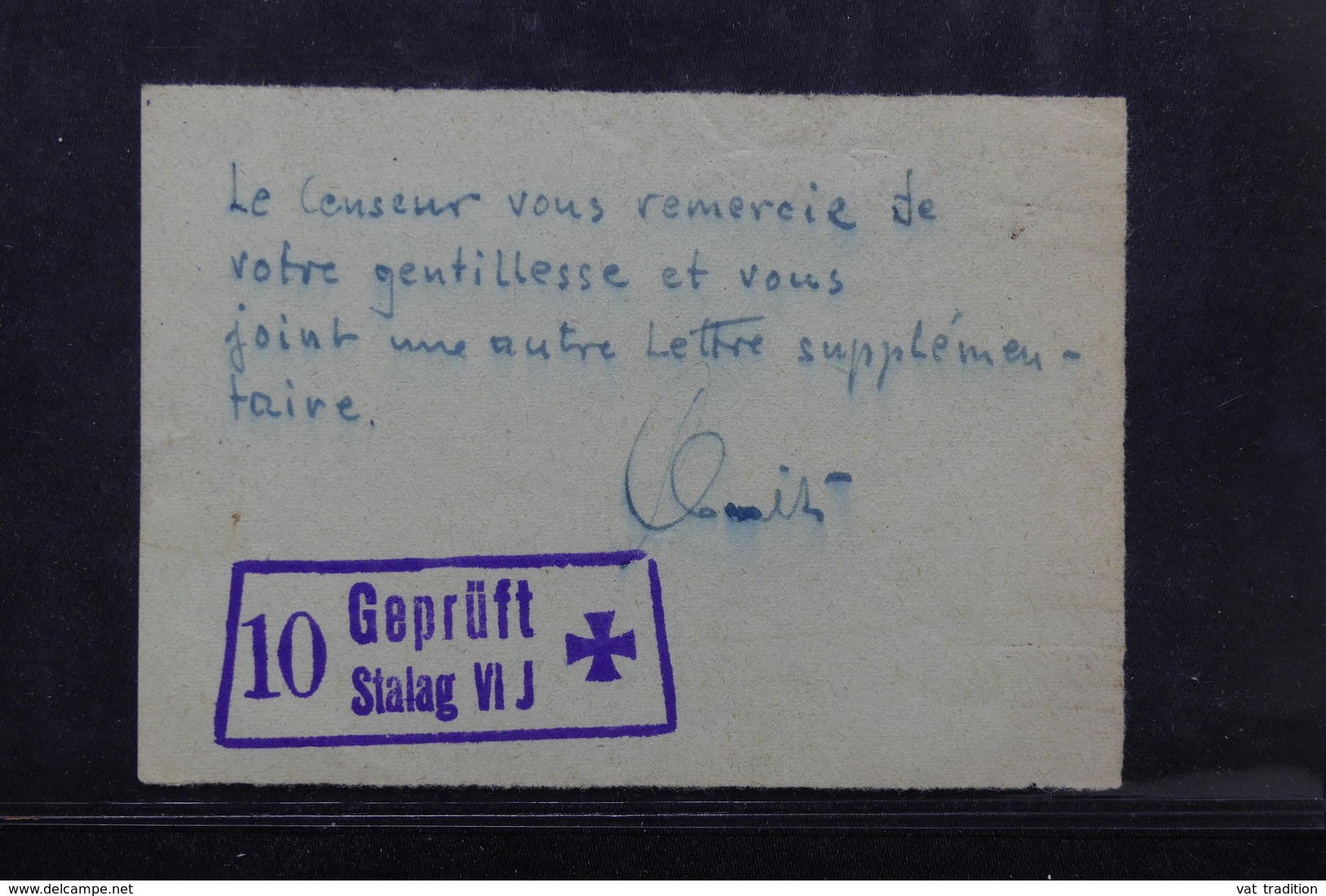 FRANCE - Document Du Censeur Du Stalag VI J - L 22265 - Guerre De 1939-45