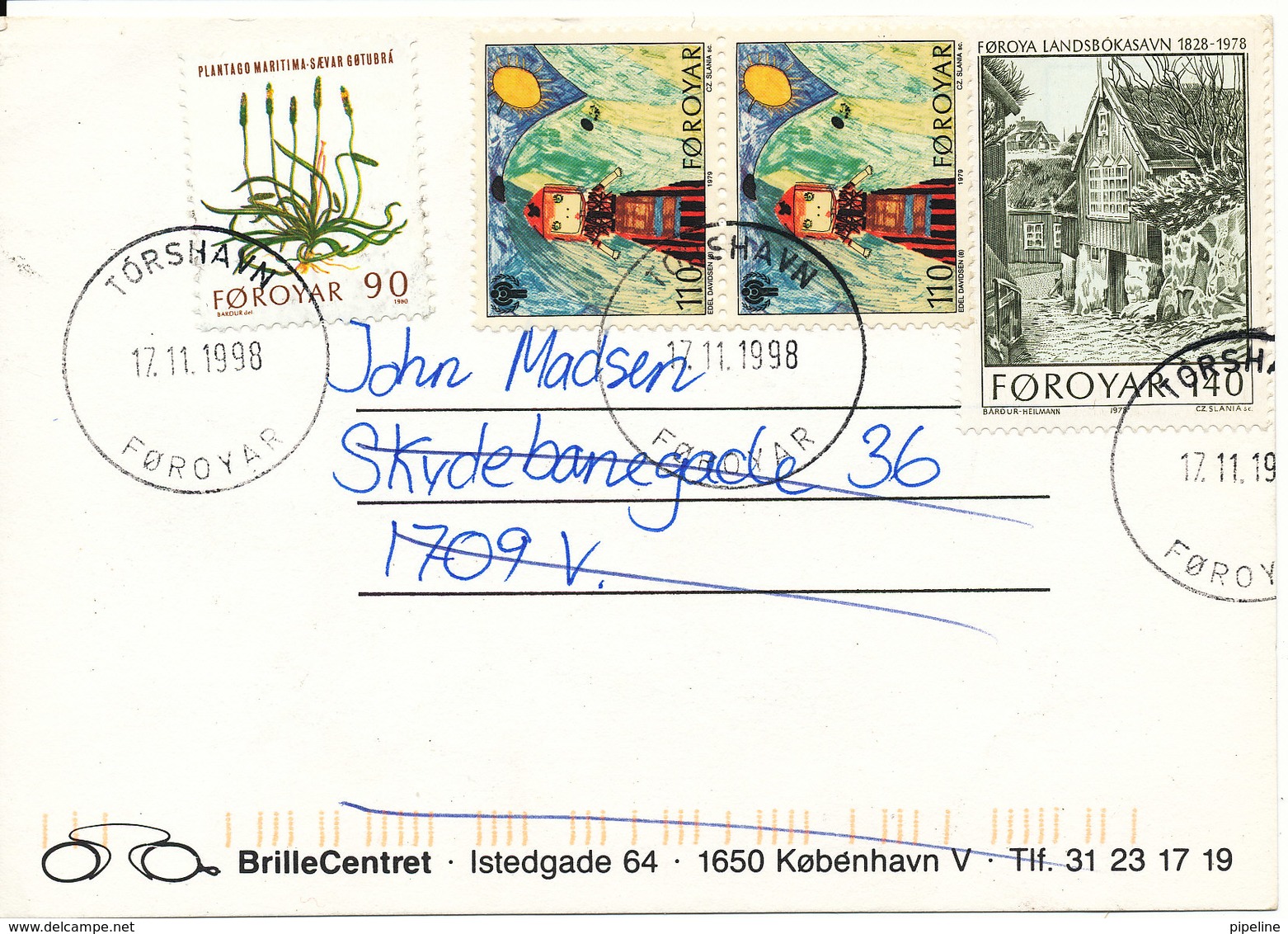 Faroe Islands Postcard Thorshavn 17-11-1998 Sent To Denmark And Returned (unknown At The Address) - Faeroër