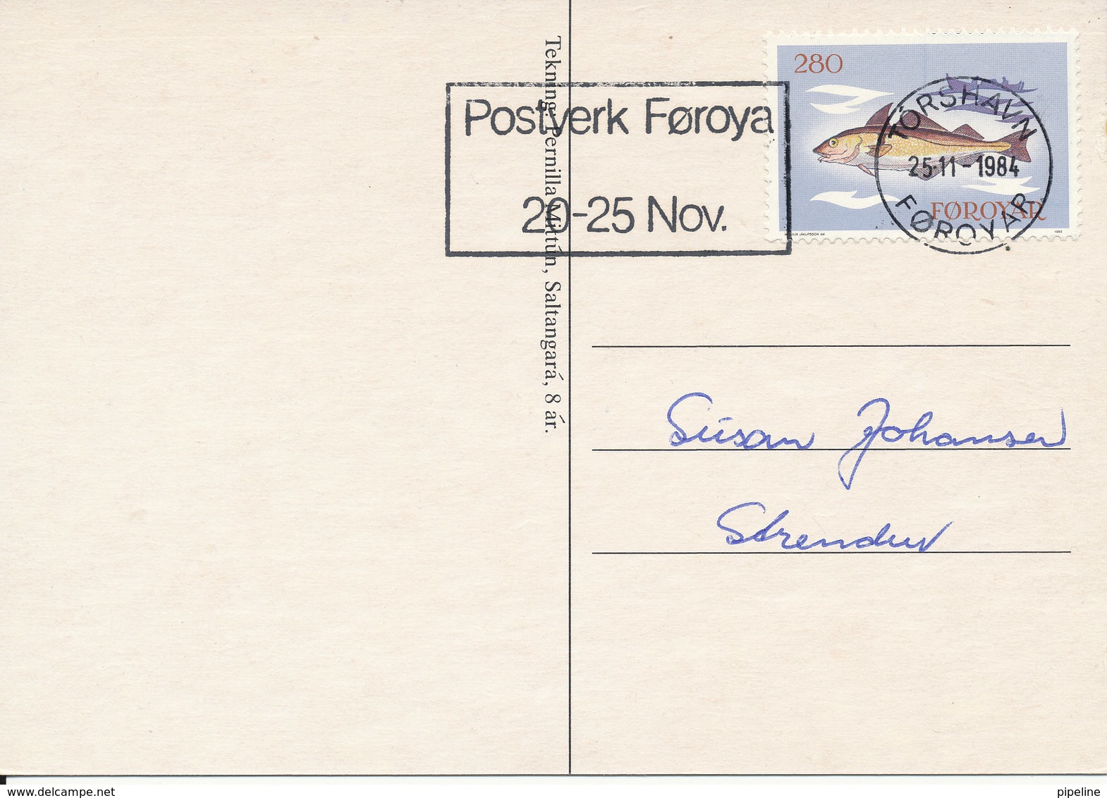 Faroe Islands Postcard Christmascard Torshavn 25-11-1984 - Féroé (Iles)