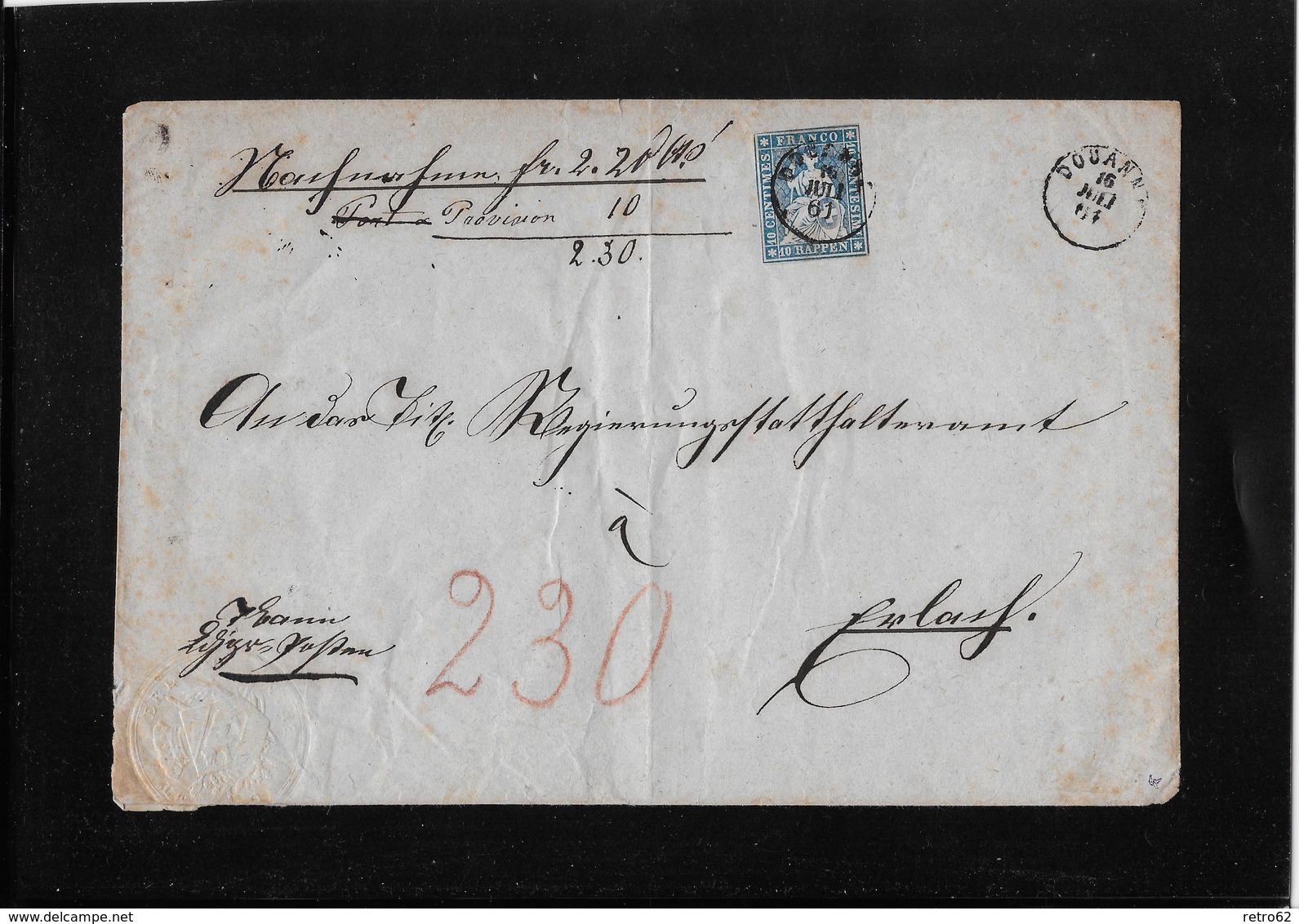 1854-1862 SITZENDE HELVETIA Ungezähnt (Strubel)  → Nahchnahme Brief 1861 Douanne/Twann Nach Erlach - Lettres & Documents