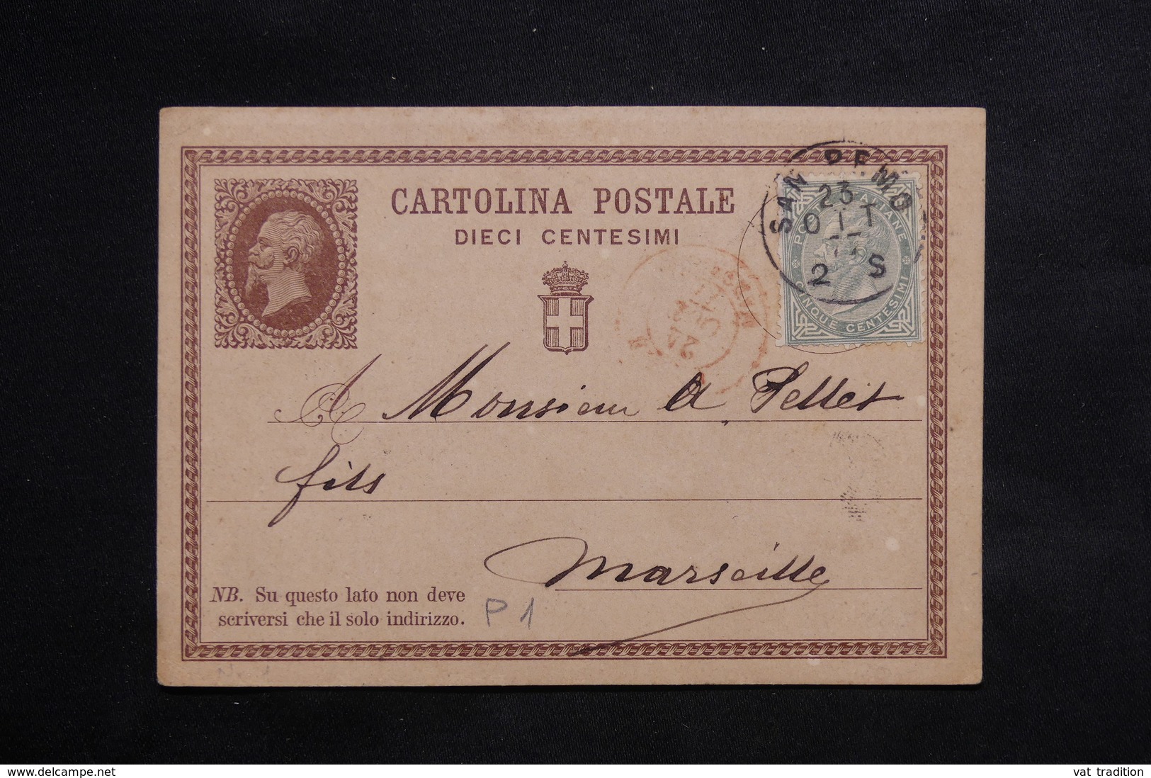 ITALIE - Entier Postal + Complément De San Remo Pour La France En 1877 - L 22273 - Postwaardestukken