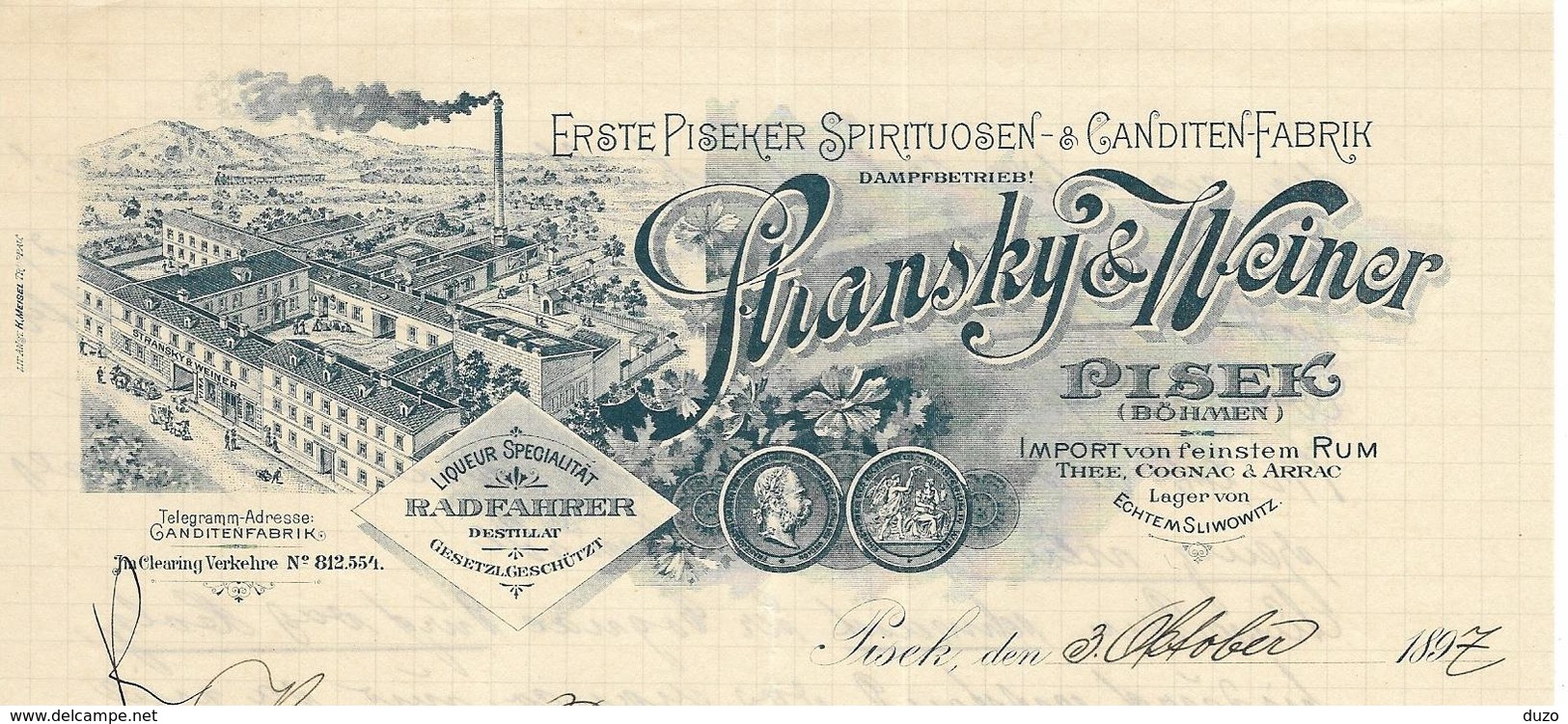 République Tchèque - Pisek ( Böhmen) - Entête Du 3 Octobre 1897 - Stransky & Weiner - Liqueur Import Rhum Thee Cognac - Autres & Non Classés