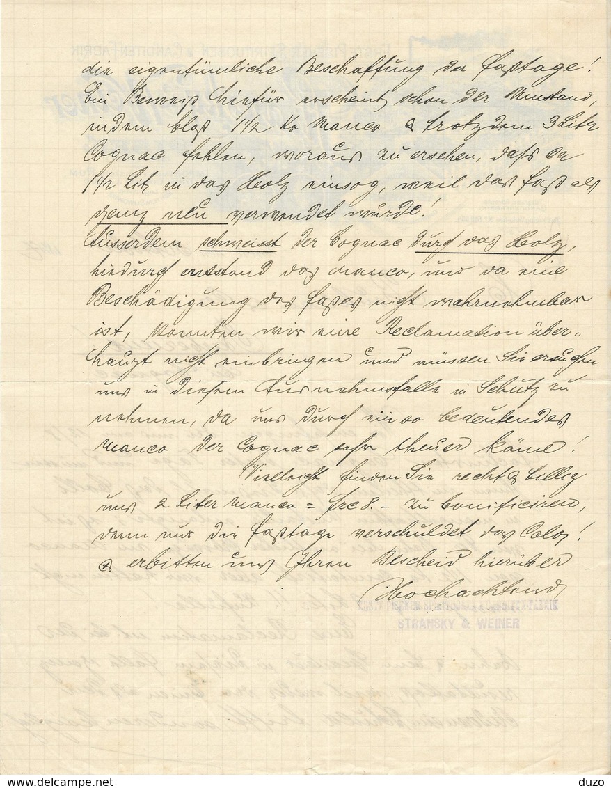 République Tchèque - Pisek ( Böhmen) - Entête Du 3 Octobre 1897 - Stransky & Weiner - Liqueur Import Rhum Thee Cognac - Autres & Non Classés