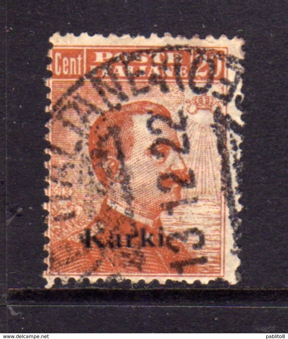 EGEO CARCHI KARKI 1921 1922 SOPRASTAMPATO D'ITALIA ITALY OVERPRINTED CENT. 20c FILIGRANA WATERMARK USATO USED OBLITERE' - Aegean (Carchi)