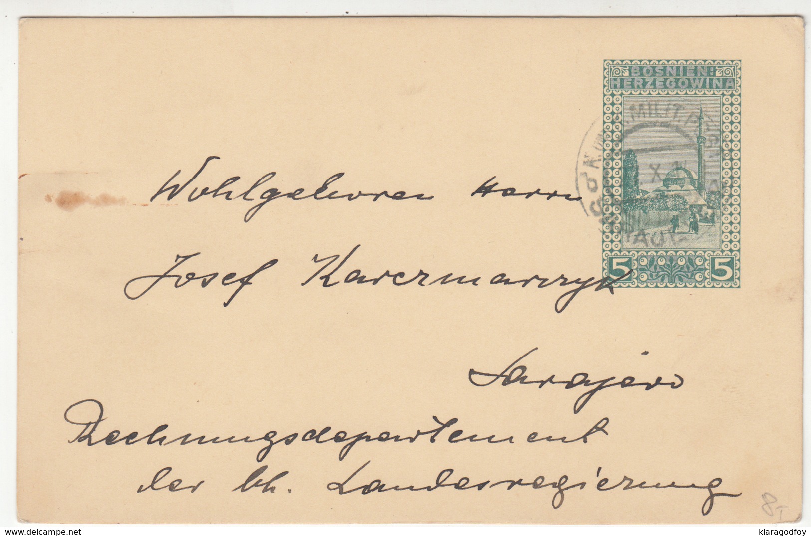 K.k. Bosnia, Postal Stationery Postcard Travelled 1914 Sarajevo Pmk B190201 - Bosnie-Herzegovine