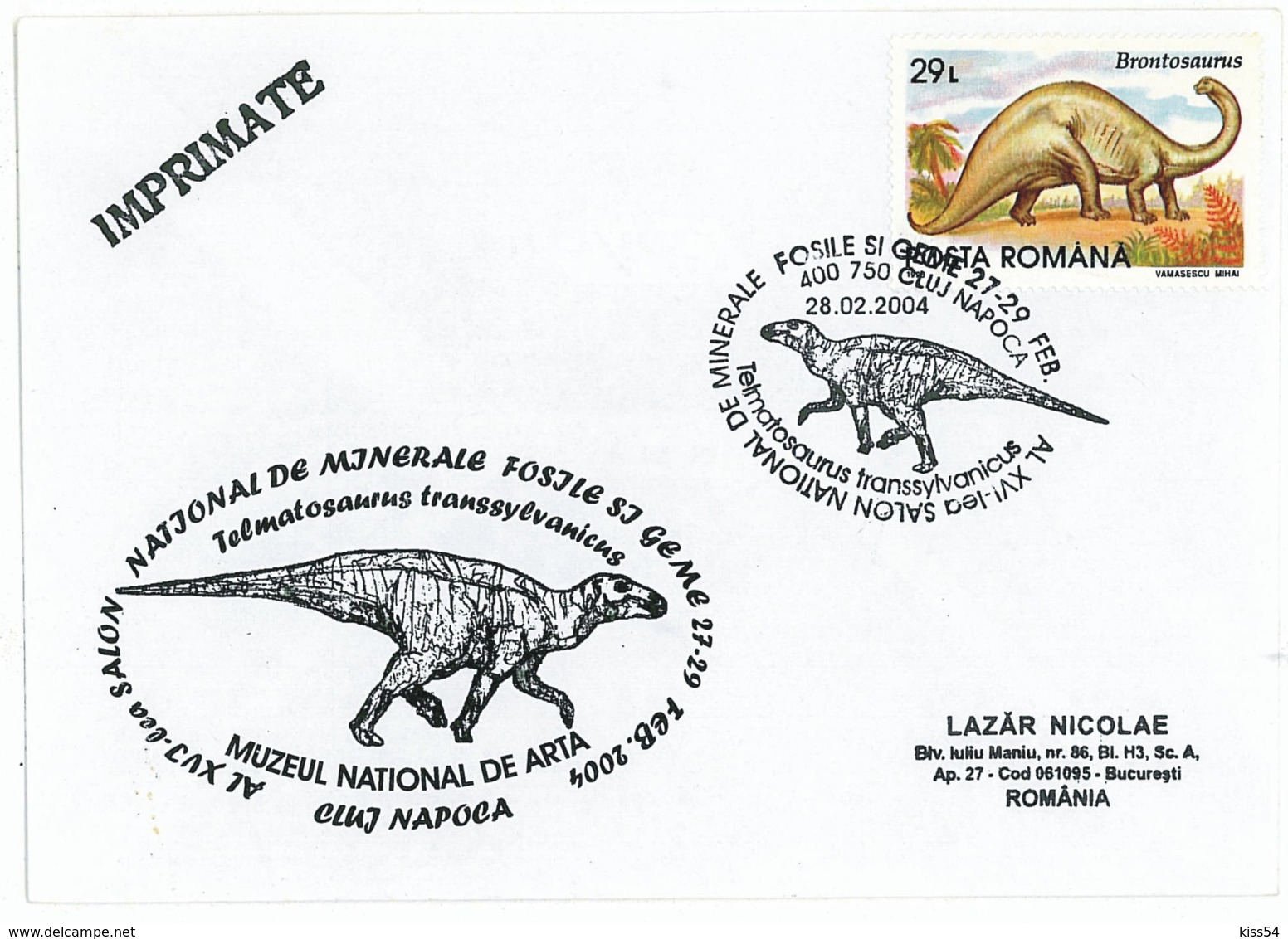 COV 26 - 1101 TELMATOSAURUS TRANSSYLVANICUS, Romania - Cover - Used - 2002 - Prehistory