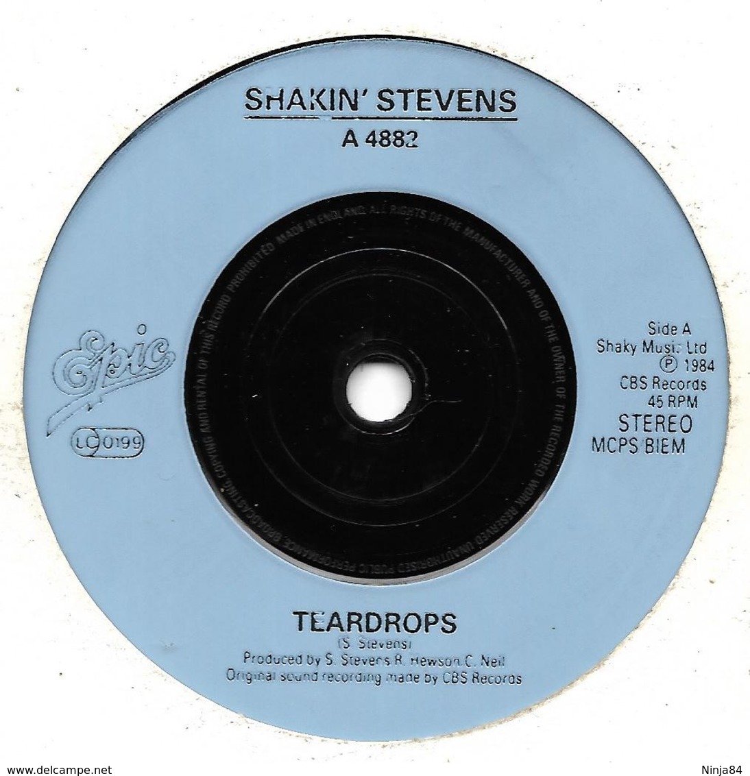 SP 45 RPM (7")   Shakin' Stevens  "  Teardrops  "  Angleterre - Rock