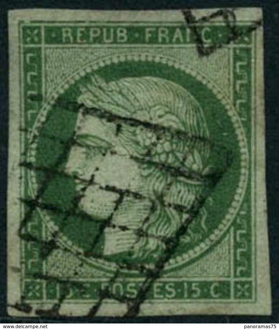 Oblit. N°2 15c Vert - TB - 1849-1850 Cérès