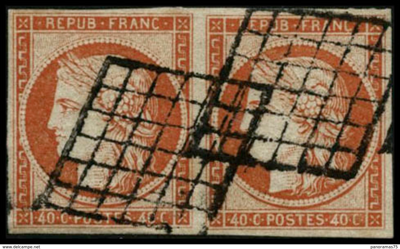 Oblit. N°5 40c Orange, Paire Signé Brun  - TB - 1849-1850 Cérès