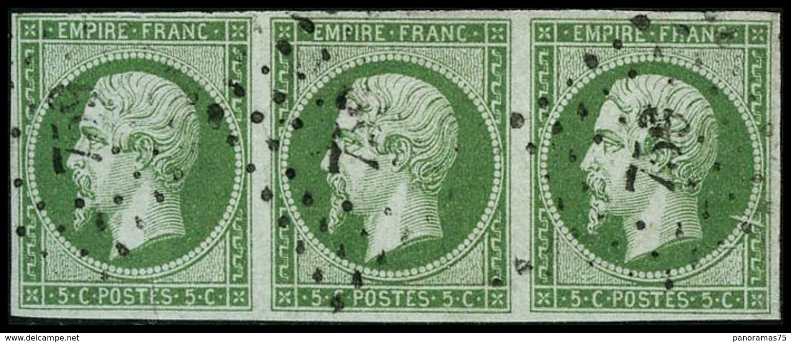 Oblit. N°12 5c Vert, Bande De 3 - TB - 1853-1860 Napoléon III