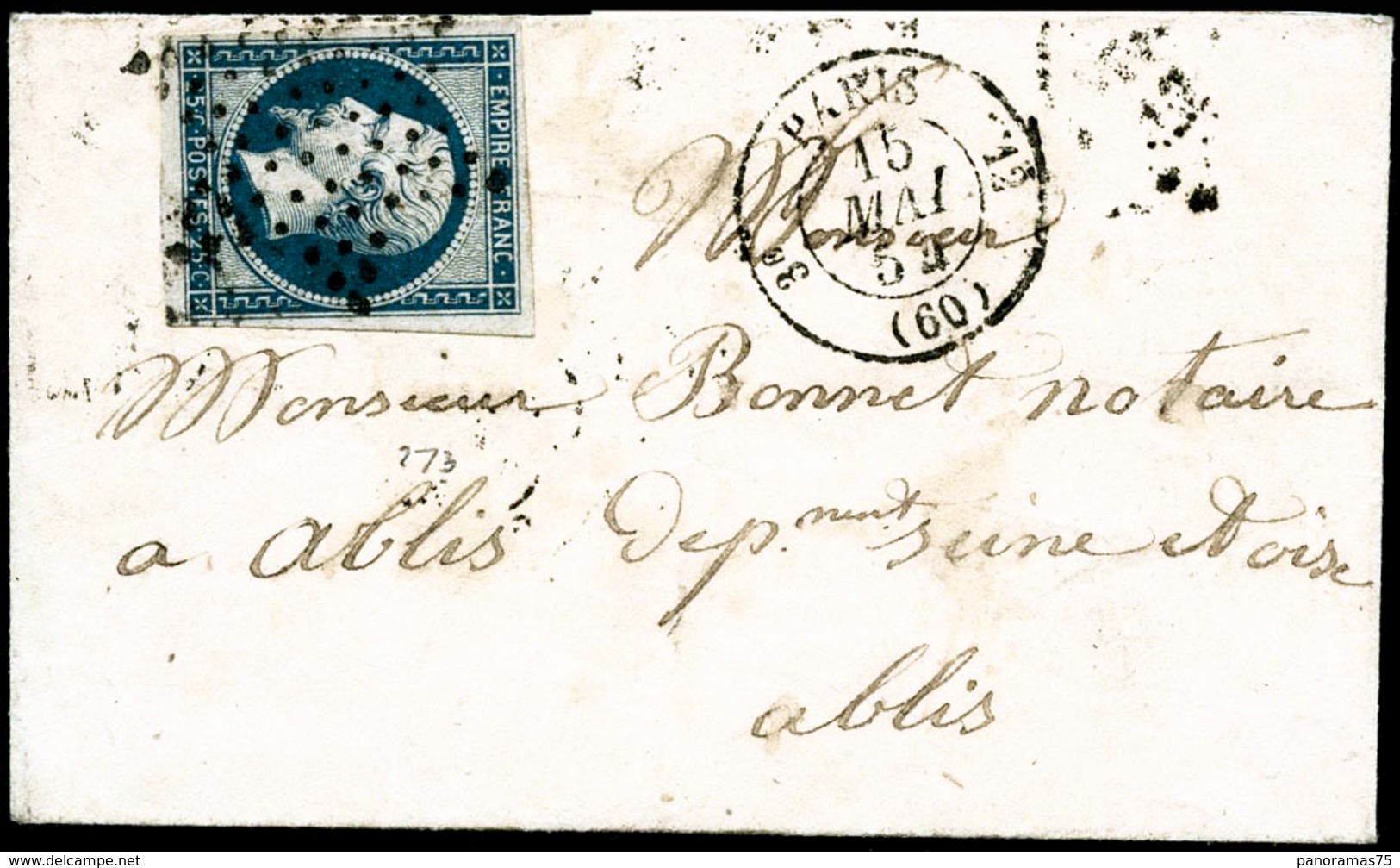 Lettre N°15 25c Bleu, étoile Sur LSC De Paris 15/05/54 - TB - 1853-1860 Napoléon III.