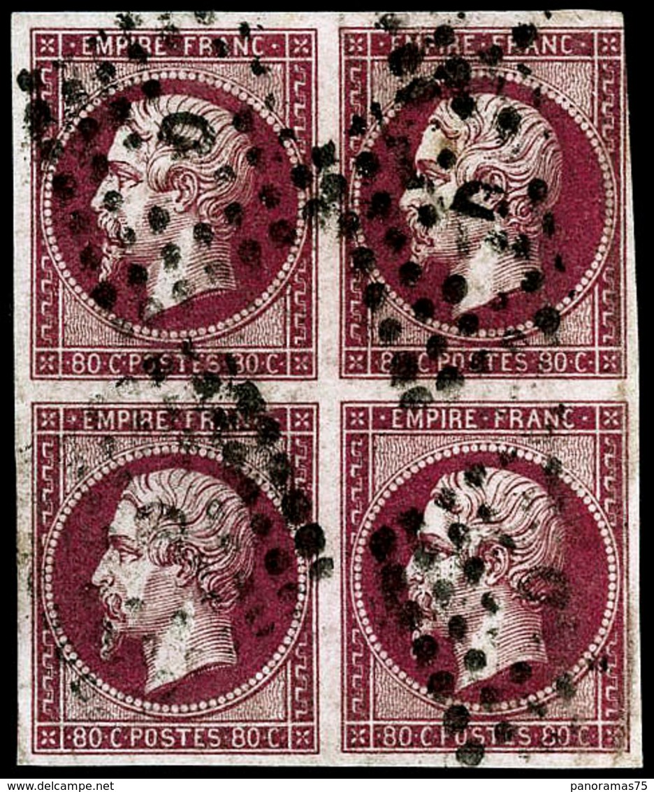 Oblit. N°17B 80c Rose, Bloc De 4 Signé Calves - TB - 1853-1860 Napoléon III