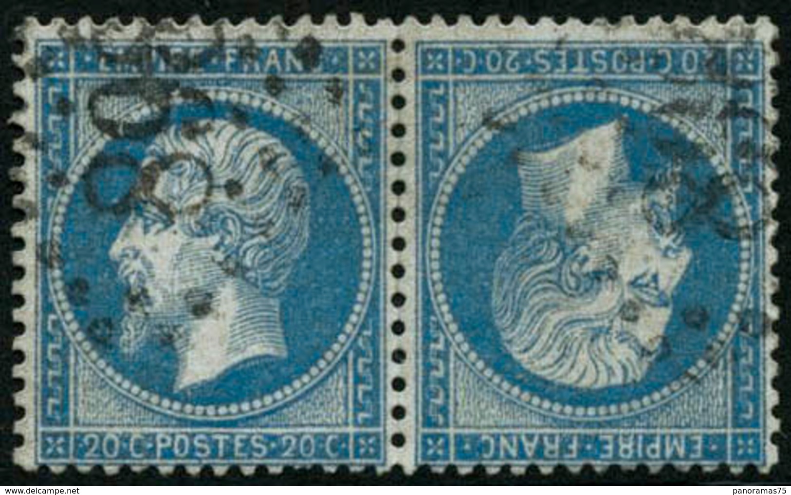 Oblit. N°22b 20c Bleu, Paire Tête-bèche Signé Miro - TB - 1862 Napoleon III