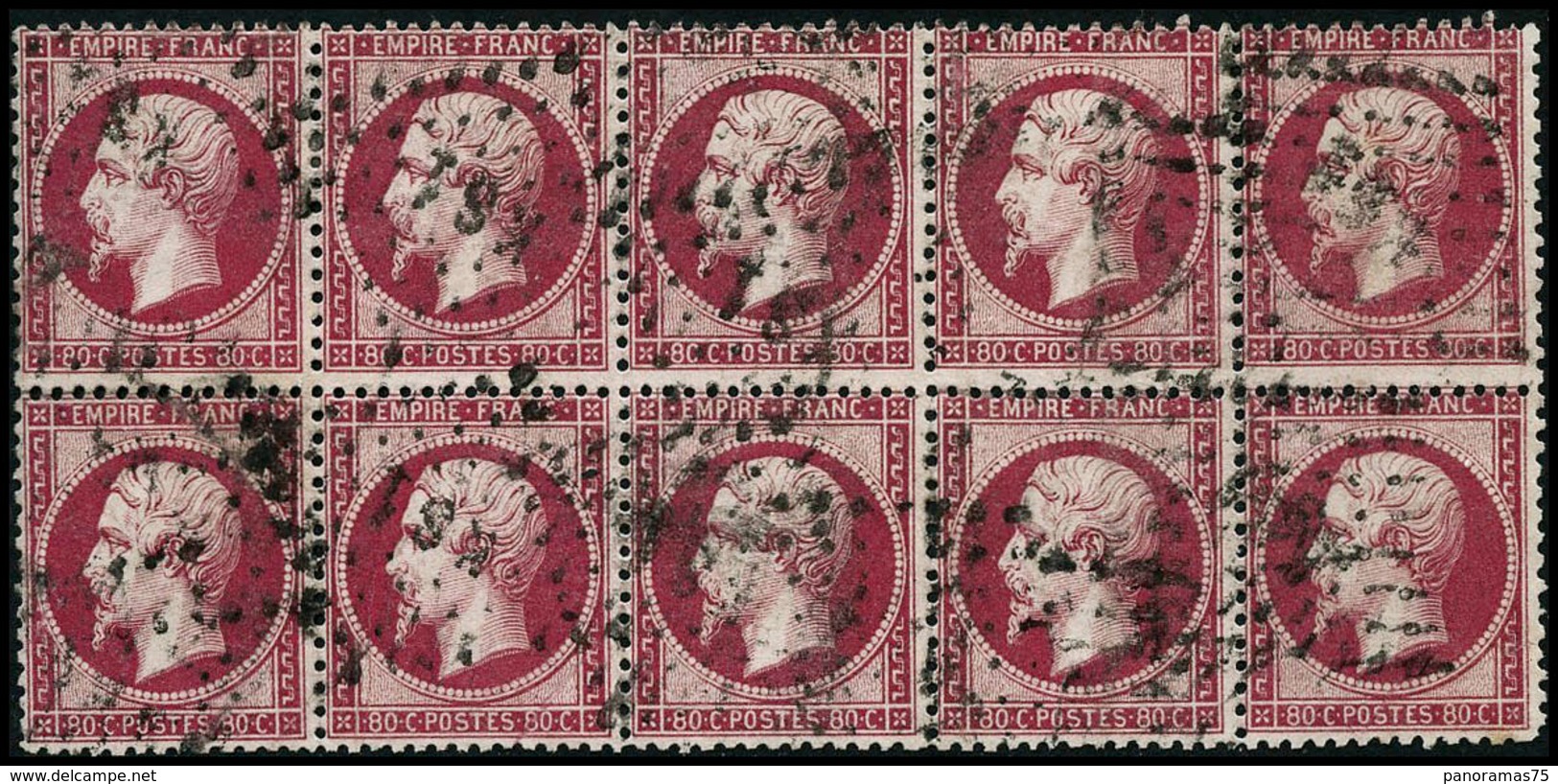 Oblit. N°24 80c Rose, Bloc De 10 - TB - 1862 Napoleon III