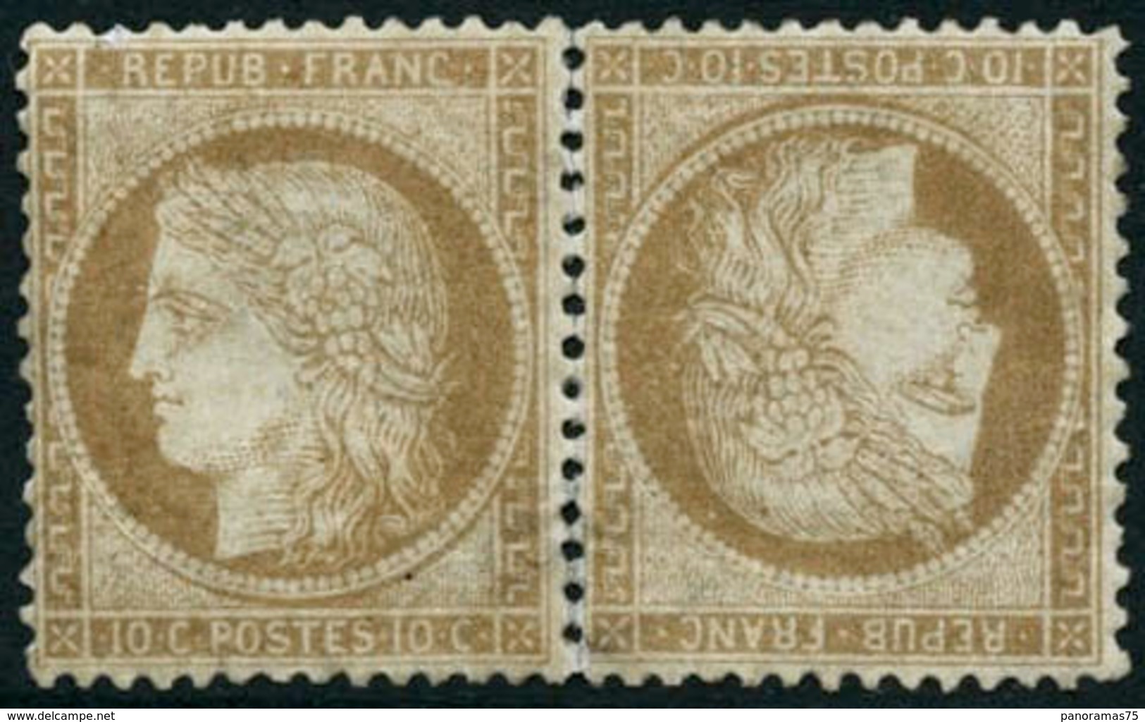 * N°36b 10c Bistre-jaune, Paire Tête-bèche - TB - 1870 Beleg Van Parijs