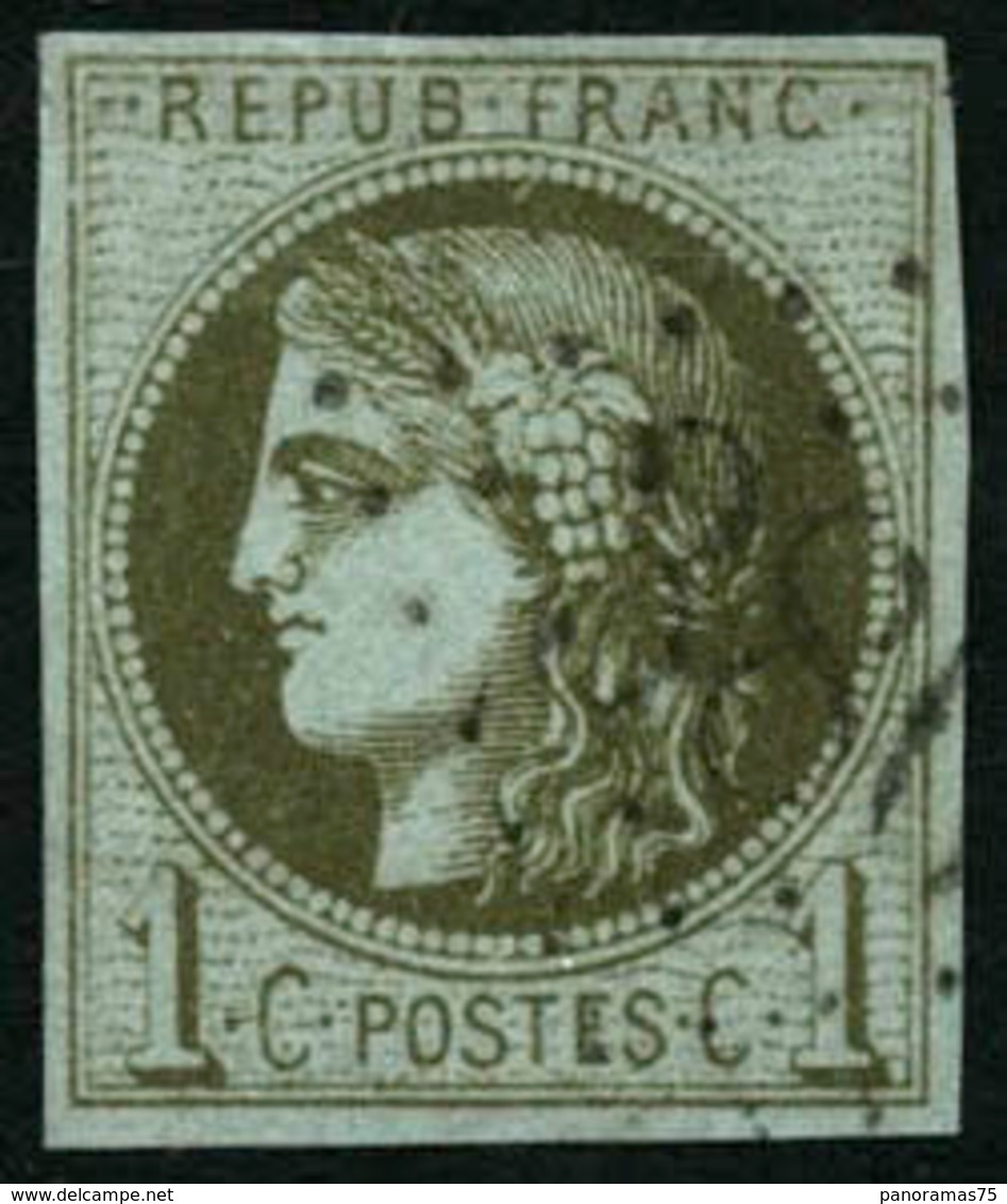 Oblit. N°39Ca 1c Olive Clair R3 - TB - 1870 Bordeaux Printing