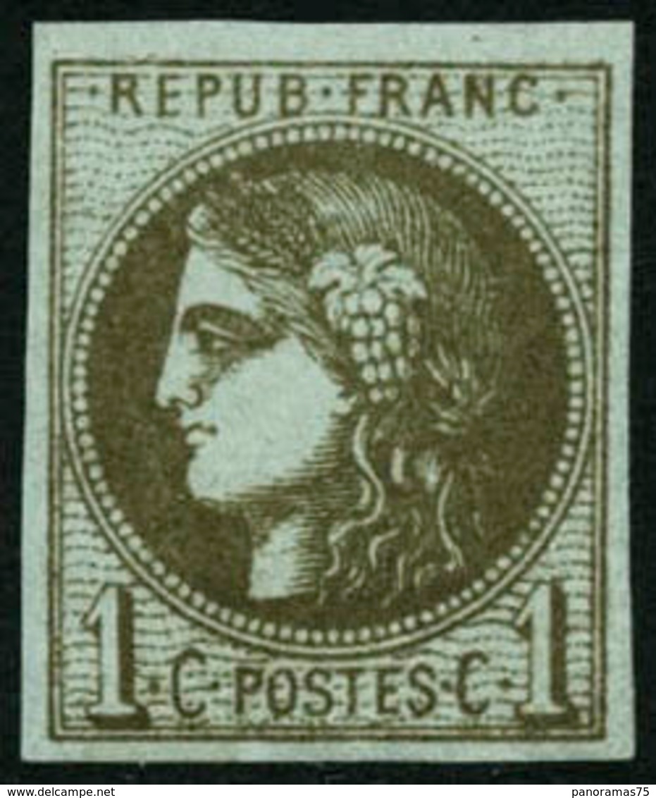 Oblit. N°39Cb 1c Olive Foncé R3 - TB - 1870 Bordeaux Printing