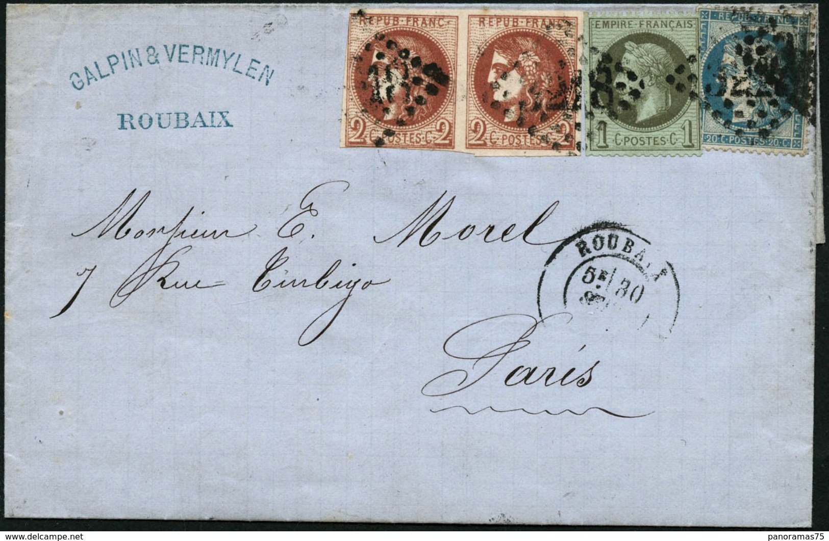 Lettre N°40Ba + 25 Et 37 Jolie Combinaison à 25c Avec Une Paire De 2c Rouge-brique - B - 1870 Emisión De Bordeaux