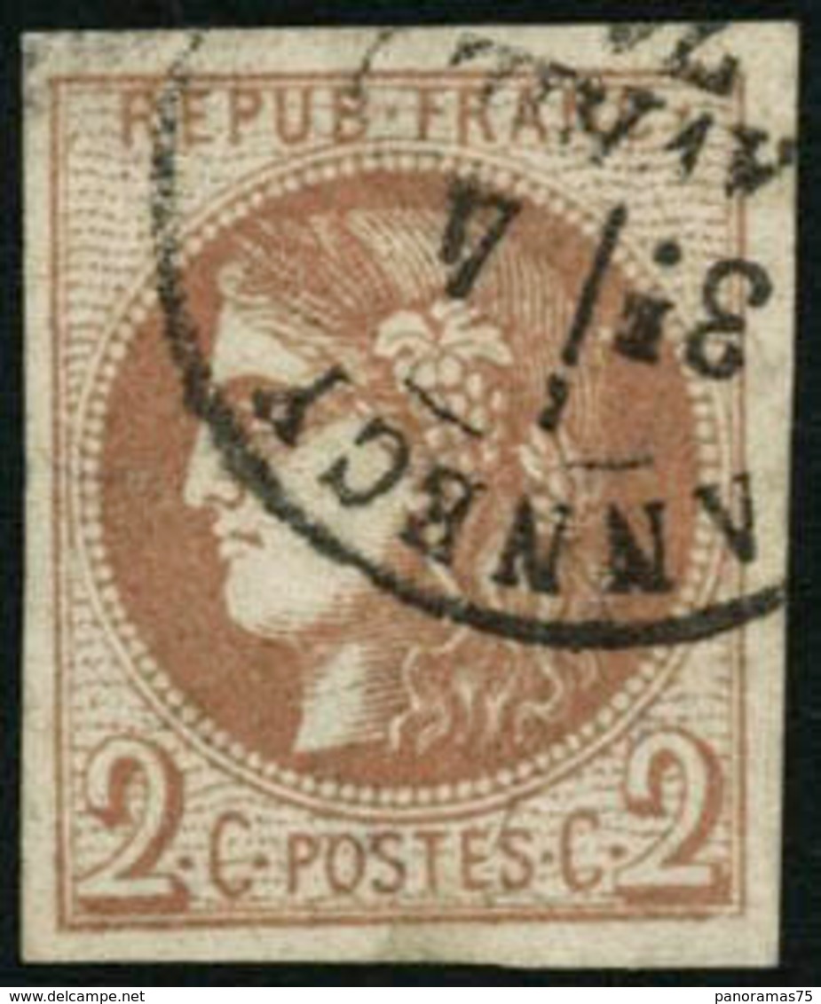 Oblit. N°40Bg 2c Chocolat, R2 - TB - 1870 Emissione Di Bordeaux