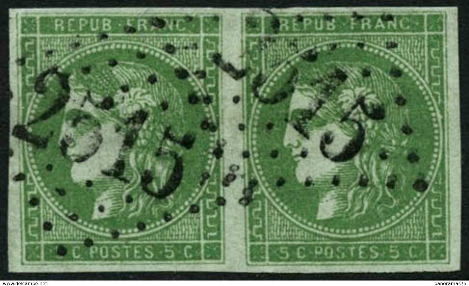 Oblit. N°42B 5c Vert R2, Paire Signé Calves - TB - 1870 Emission De Bordeaux