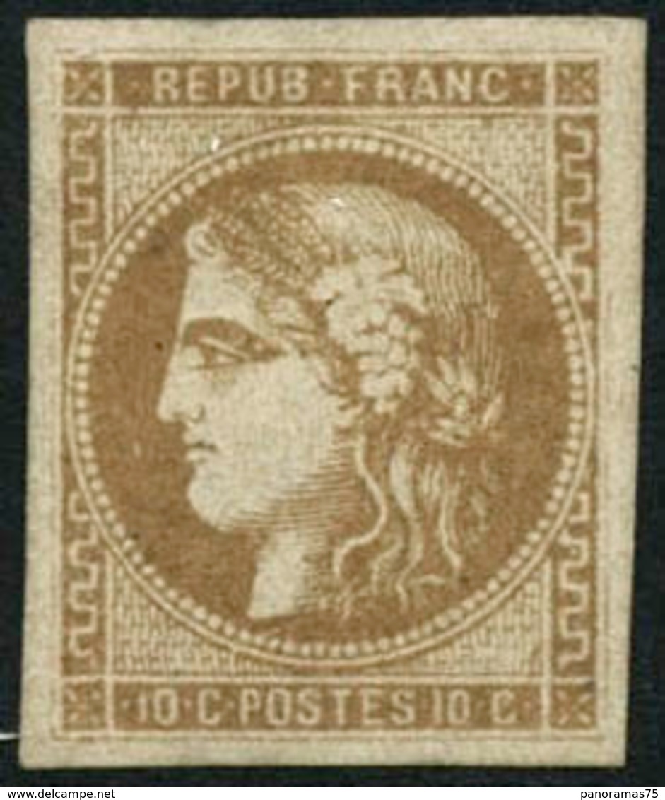 ** N°43A 10c Bistre, R1 Signé Calves - TB - 1870 Bordeaux Printing