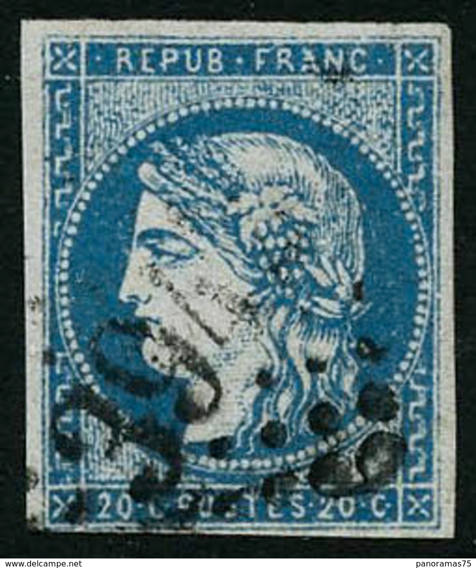 Oblit. N°44A 20c Bleu R1, Type I Infime Pelurage - B - 1870 Emisión De Bordeaux