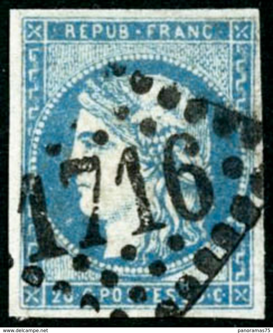 Oblit. N°44A 20c Bleu R1, Type I - B - 1870 Uitgave Van Bordeaux