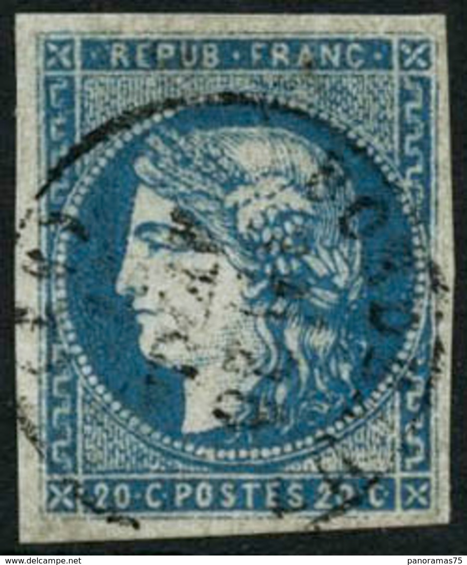 Oblit. N°44B 20c Bleu, Type I R2 Obl CàD Signé Brun - TB - 1870 Emisión De Bordeaux