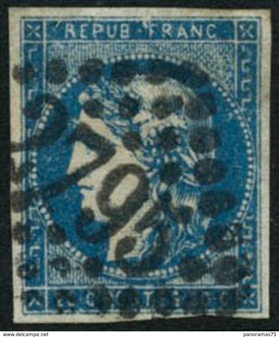 Oblit. N°44B 20c Bleu, Type I R2 - B - 1870 Bordeaux Printing