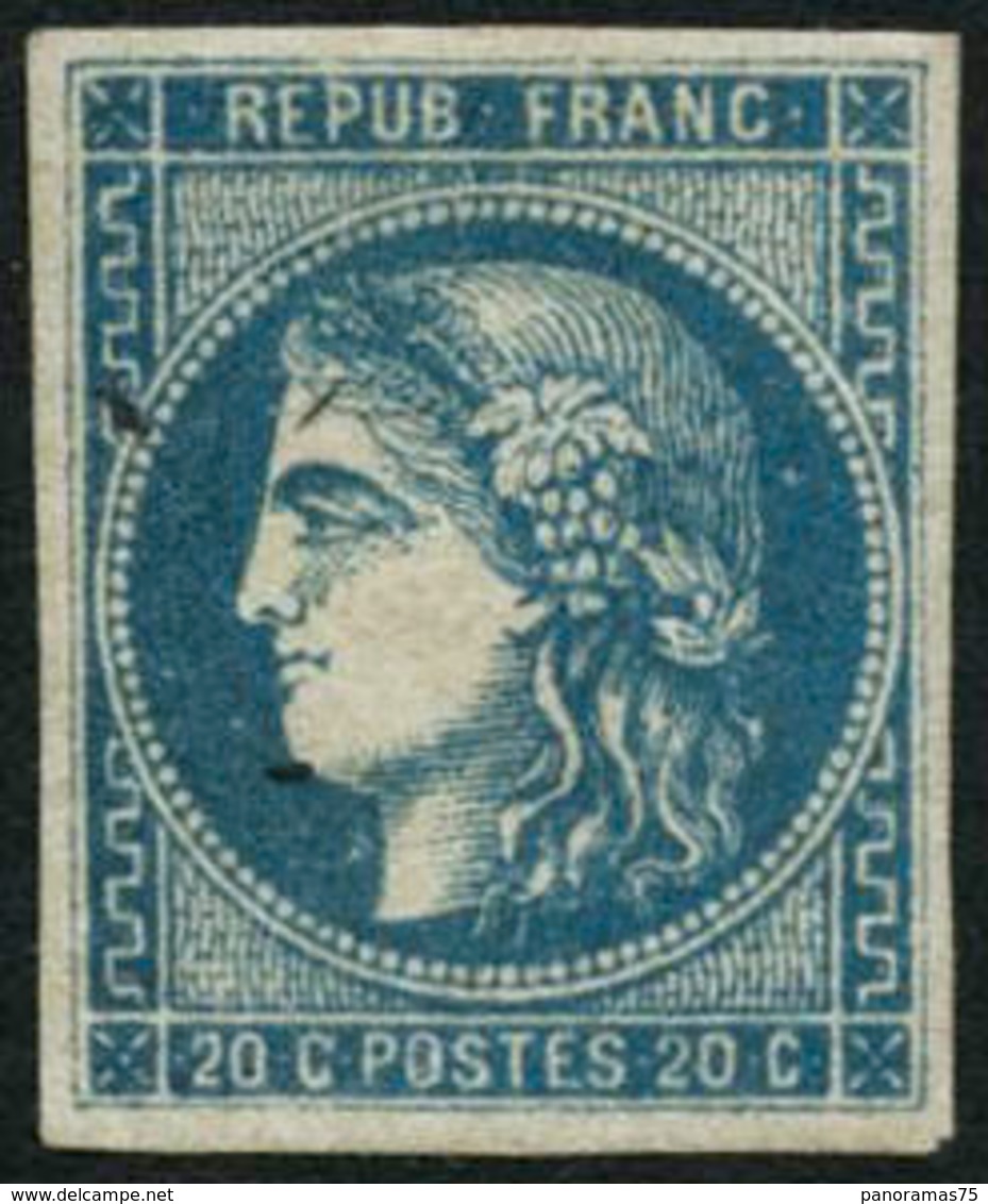 ** N°46B 20c Bleu, Type III R2 - TB - 1870 Bordeaux Printing