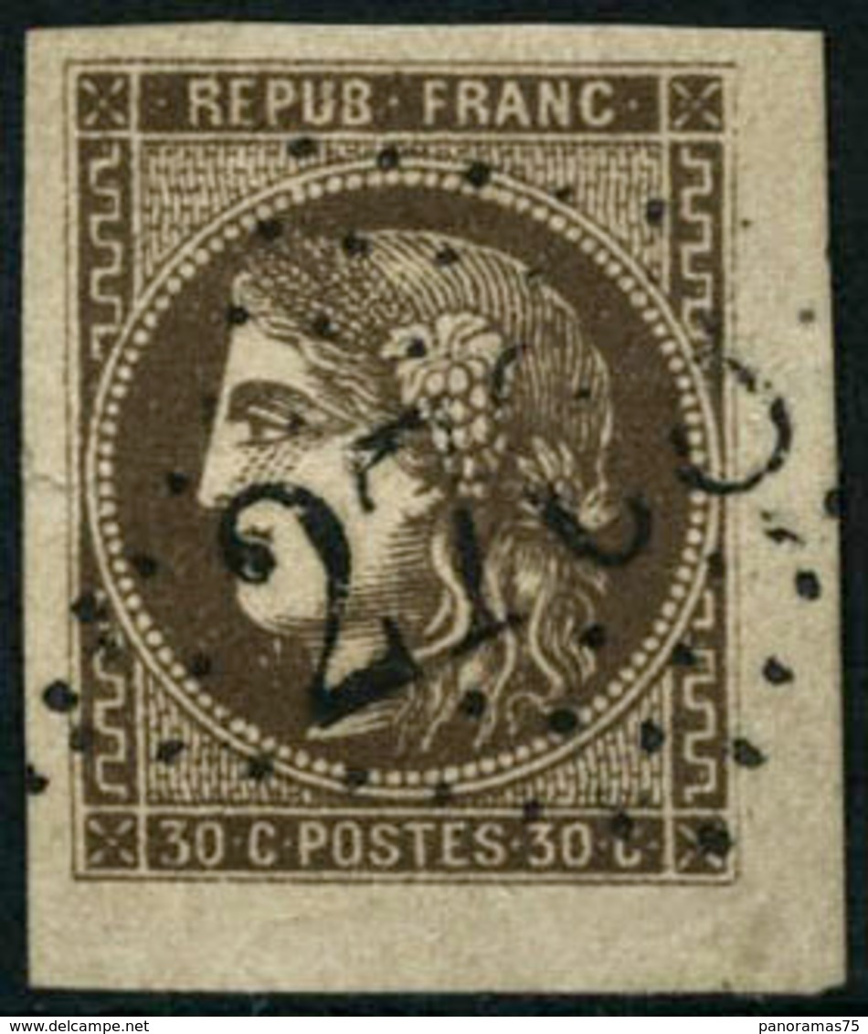 Oblit. N°47 30c Brun, Coin De Feuille Obl GC, Pièce De Luxe - TB - 1870 Bordeaux Printing