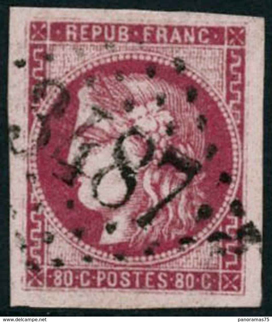 Oblit. N°49b 80c Rose Vif, Pièce De Luxe - TB - 1870 Emission De Bordeaux