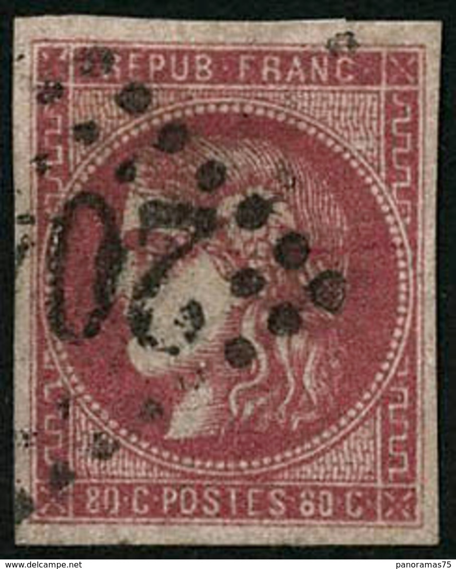 Oblit. N°49d 80c Groseille, Signé Calves - TB - 1870 Emission De Bordeaux