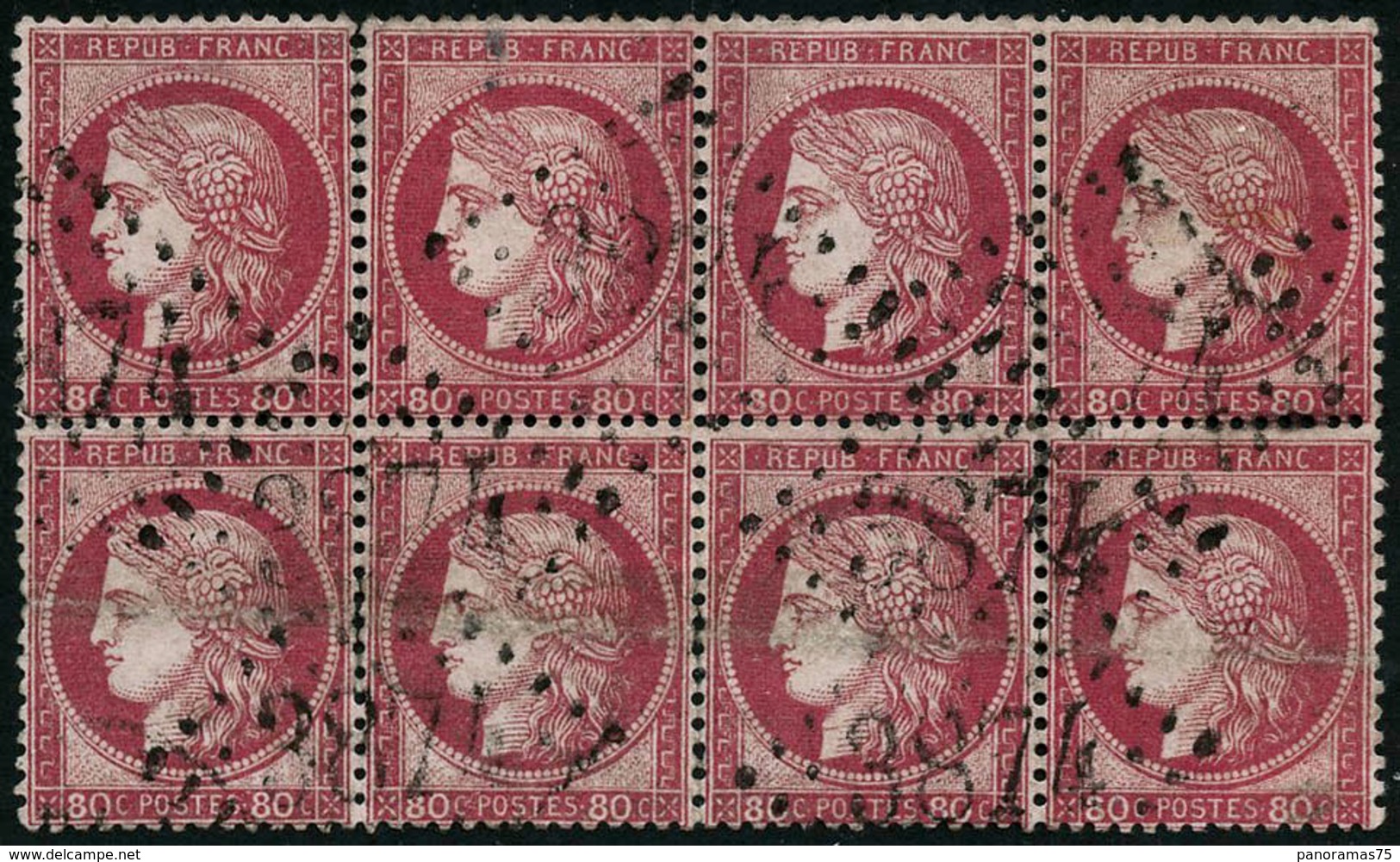 Oblit. N°57 80c Rose, Bloc De 8 Obl GC - B - 1871-1875 Cérès