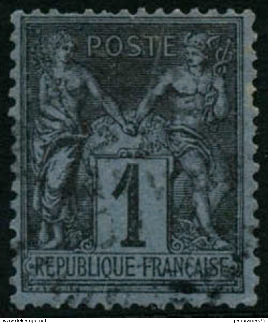 Oblit. N°84 1c Noir S/bleu De Prusse, Une Dent Un Peu Courte - B - 1876-1898 Sage (Tipo II)