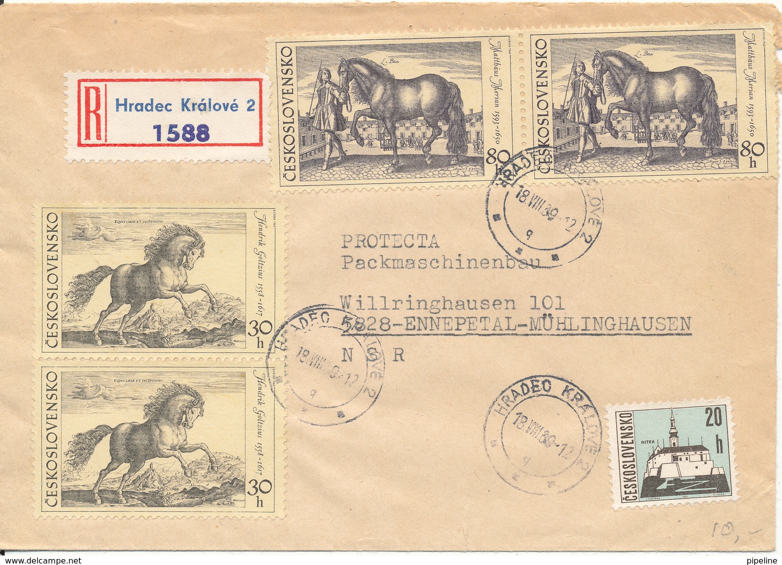 Czechoslovakia Registered Cover Sent To Germany 19-8-1969 Topic Stamps HORSES - Covers & Documents