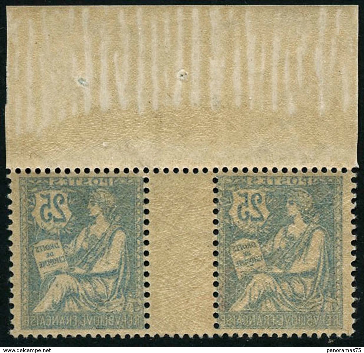 ** N°127a 25c Bleu, Paire Interpanneau Impression Recto-verso - TB - Altri & Non Classificati