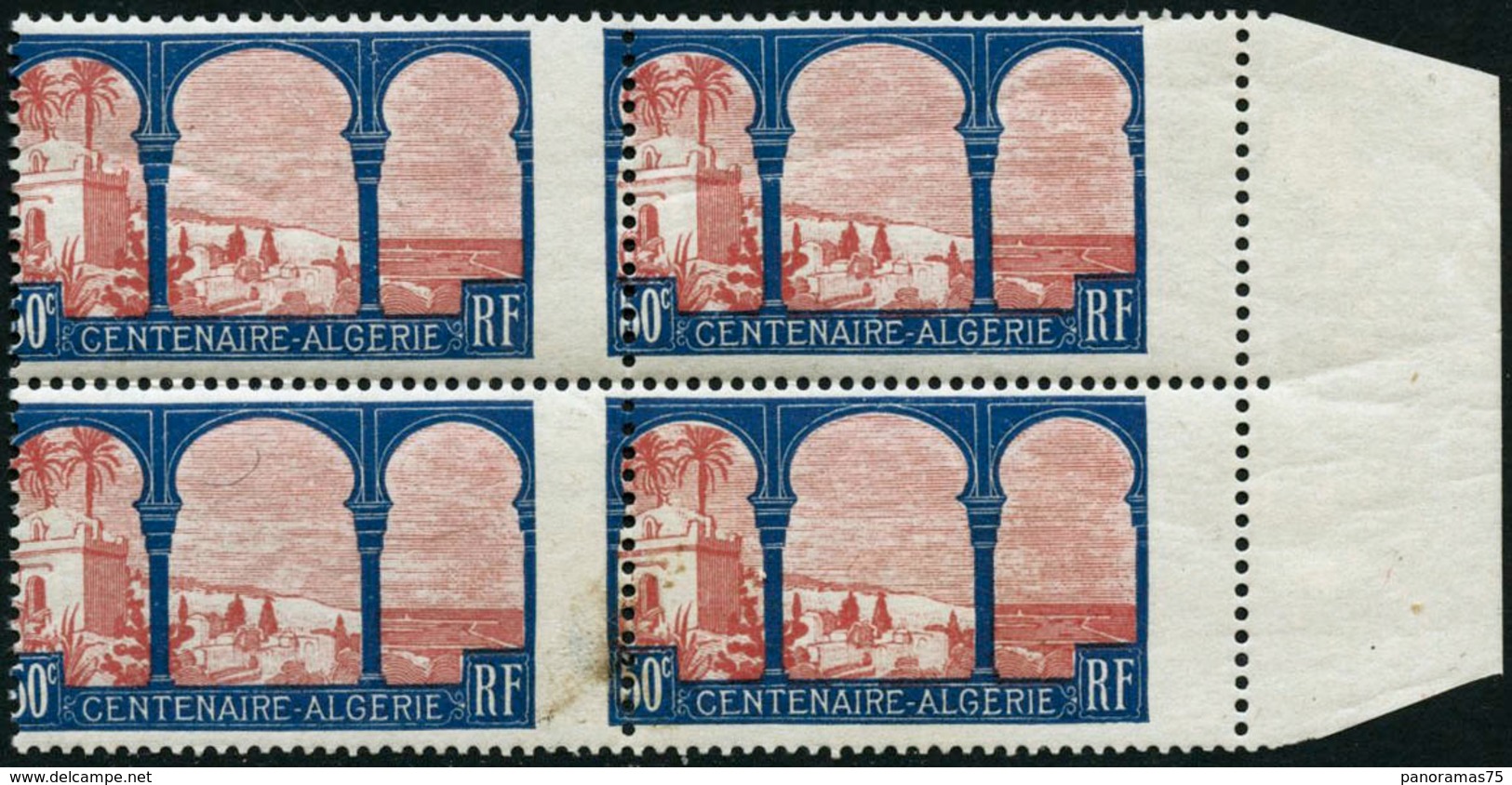 ** N°263 50c Bleu Et Rose, Bloc De 4 Spectaculaire Décalage Latéral Du Piquage, RARE - TB - Altri & Non Classificati