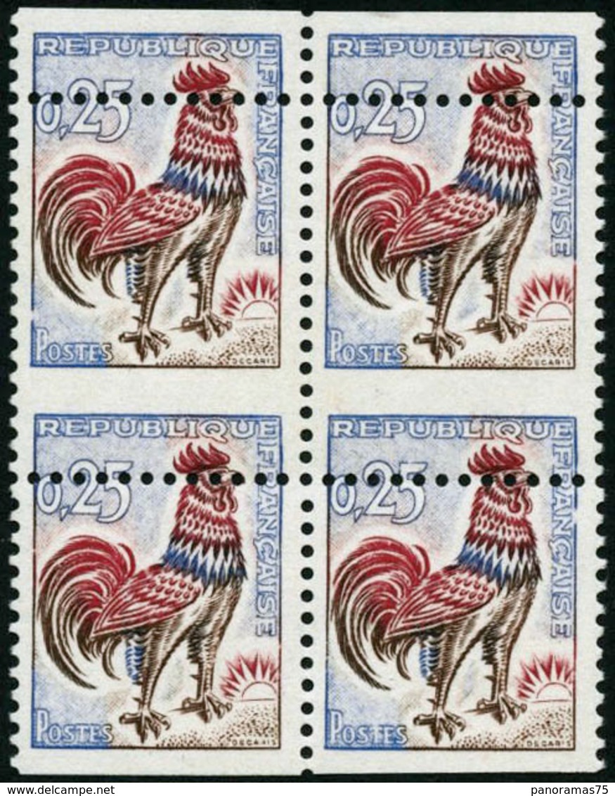 ** N°1331 25c Coq, Bloc De 4 Superbe Piquage à Cheval - TB - Other & Unclassified