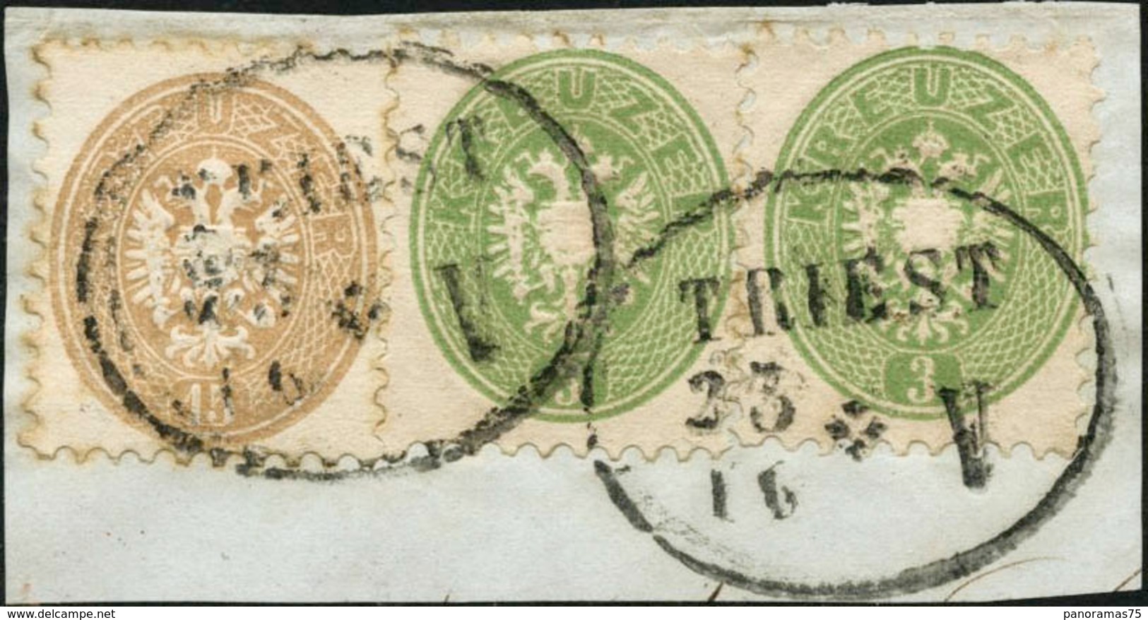 Oblit. N°23 + 26 3K Vert Plus, 15K Bistre En Paire S/fragment - TB - Other & Unclassified