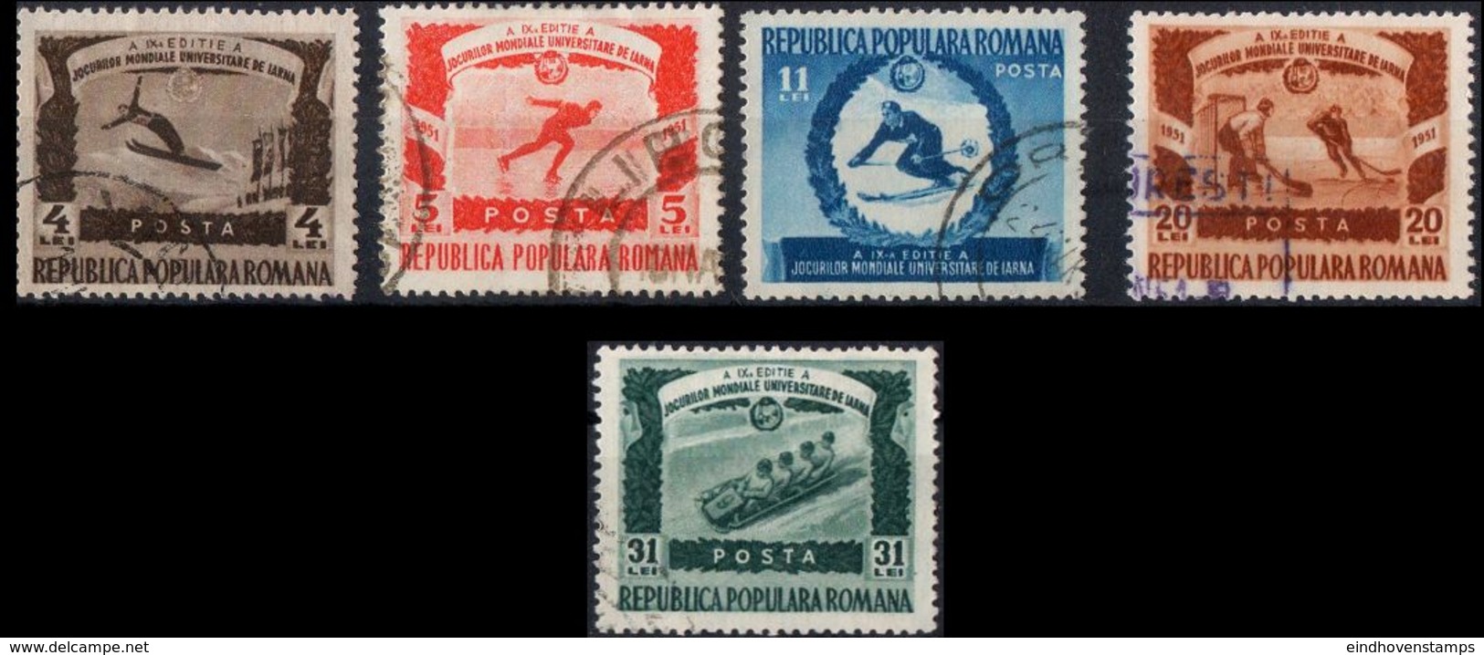 Romania 1951, Winter Sports, 5 Values Cancelled, Ski Jumping, Skating Alpine Skiing, Ice Hockey, Forman Bobsleigh - Winter (Other)