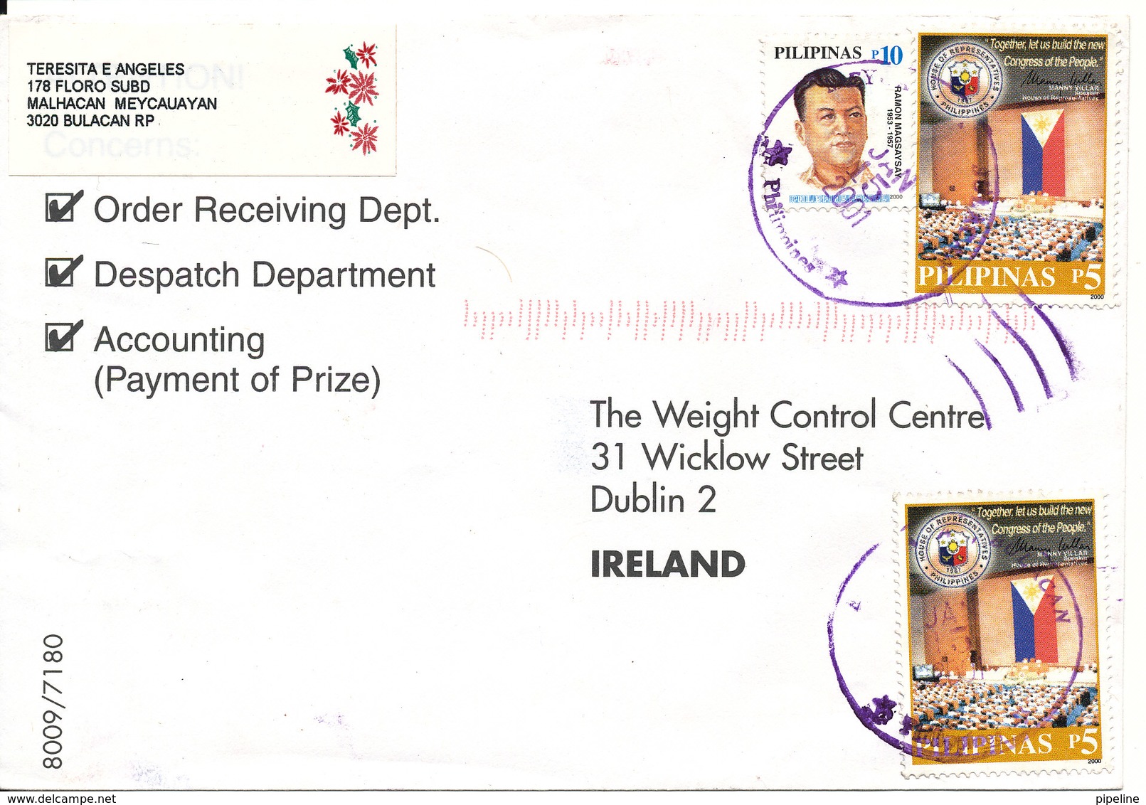 Philippines Cover Sent To Ireland 15-1-2001 With Topic Stamps - Philippines