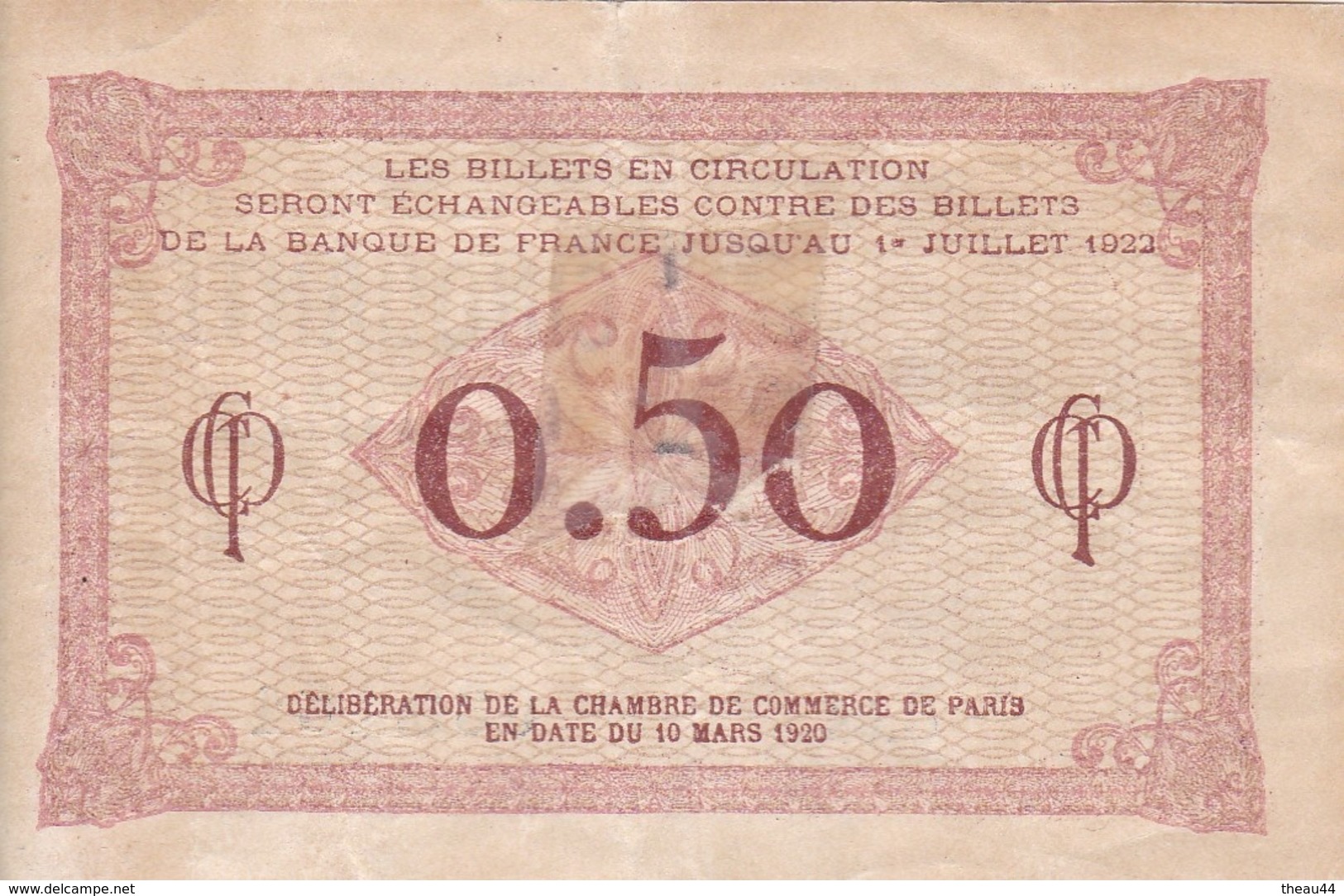 ¤¤   -   Billet De Banque De La Chambre De Commerce De Paris De 0.50 (cinquante Centimes)   -  ¤¤ - Zonder Classificatie