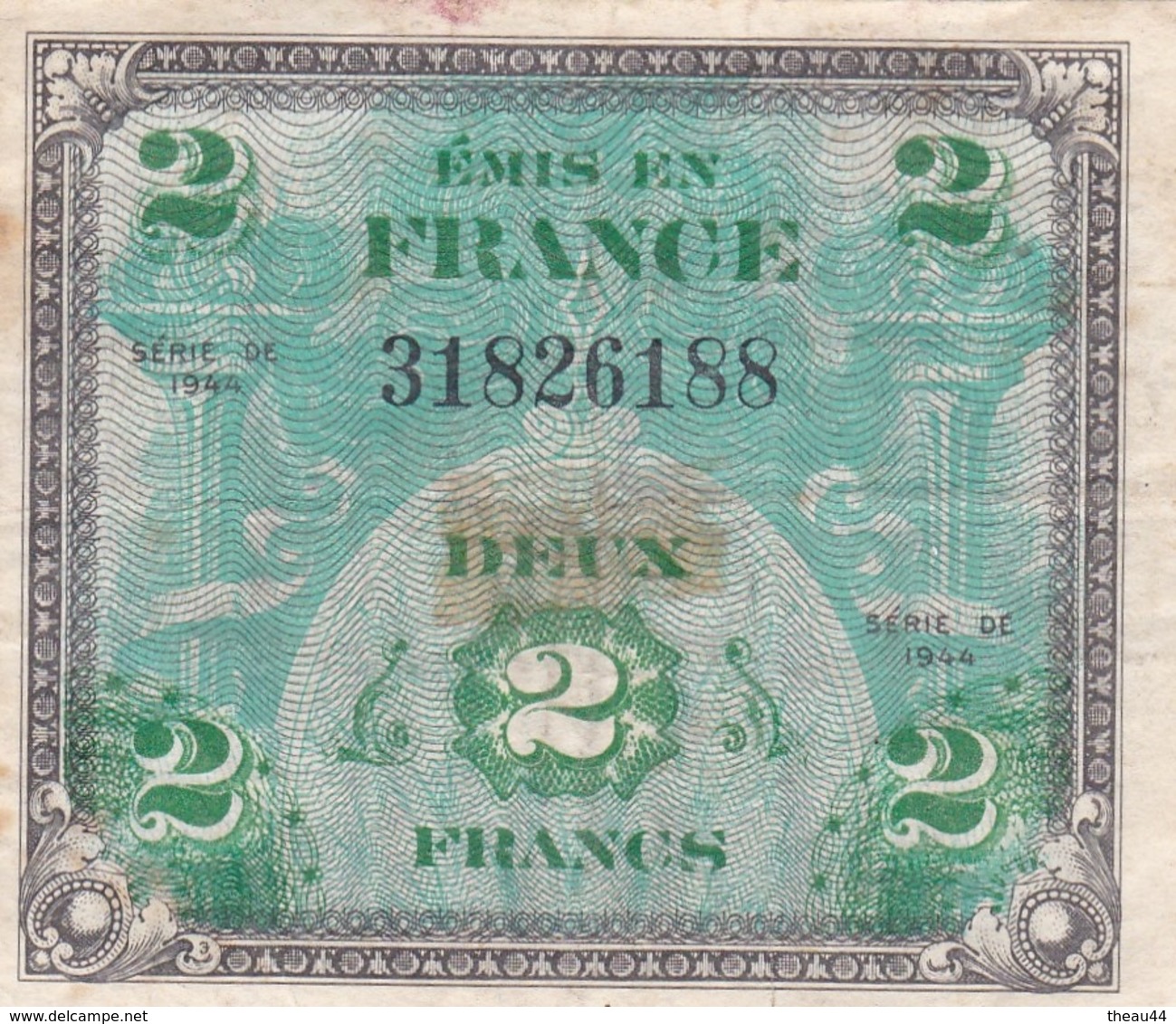 ¤¤   -   Billet De Banque De 2 Francs émis En France , Série De 1944    -  ¤¤ - Ohne Zuordnung